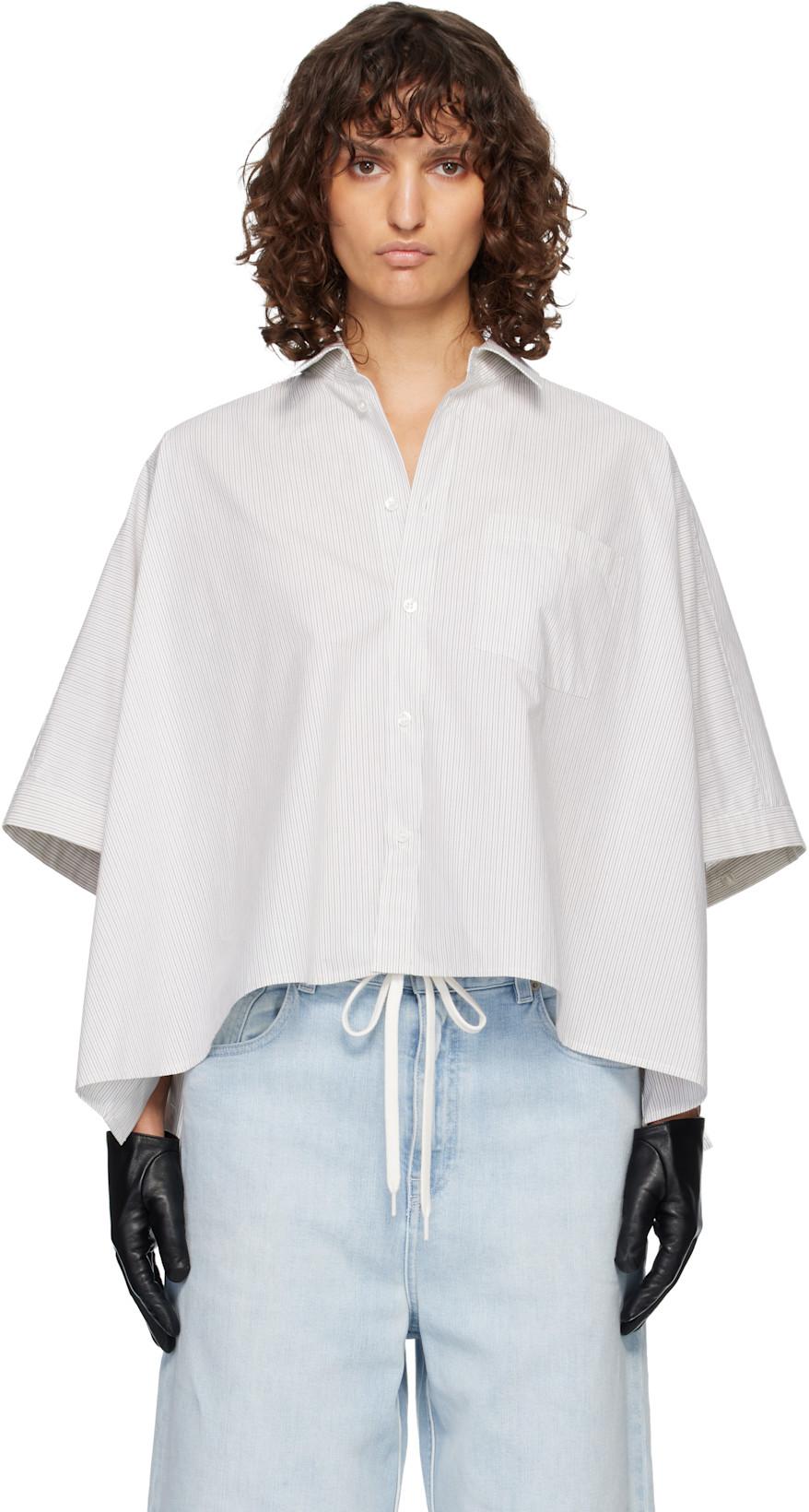 White & Gray Cotton Poplin Shirt by MM6 MAISON MARGIELA