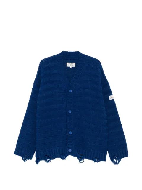 distressed horizontal-stripe cardigan by MM6 MAISON MARGIELA