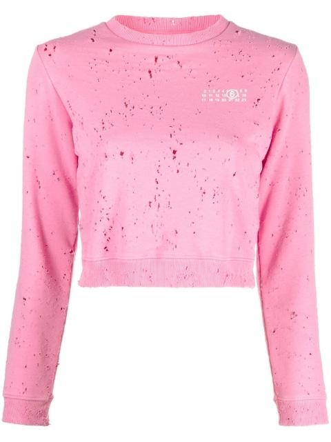distressed logo-print sweatshirt by MM6 MAISON MARGIELA