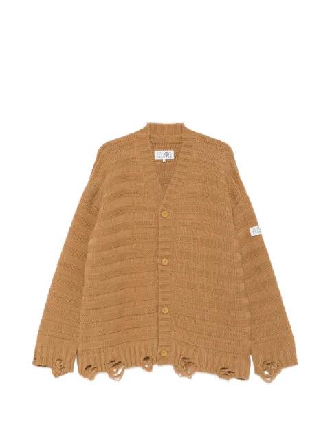 distressed ribbed-knit cardigan by MM6 MAISON MARGIELA
