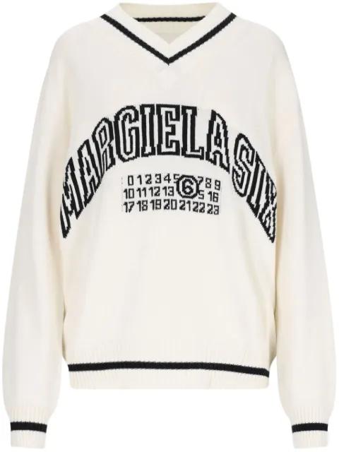 logo-knit v-neck jumper by MM6 MAISON MARGIELA