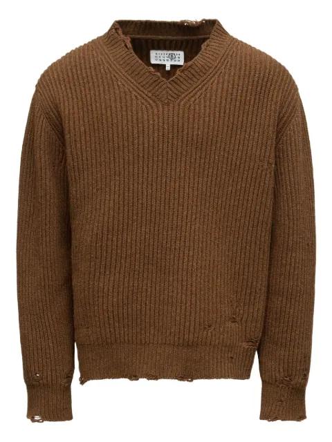 ribbed V-neck sweater by MM6 MAISON MARGIELA