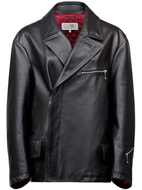 zip-detailing leather jacket by MM6 MAISON MARGIELA