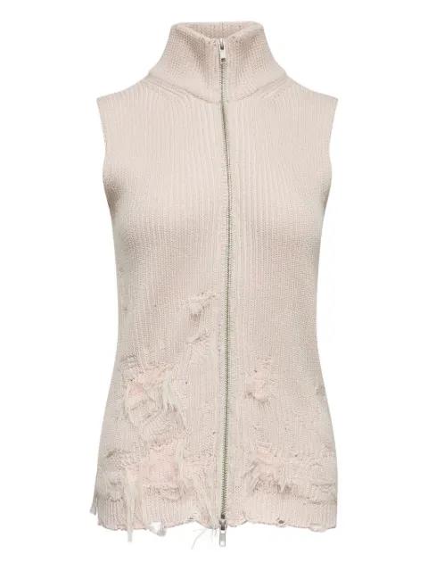 zip-up distressed knitted vest by MM6 MAISON MARGIELA