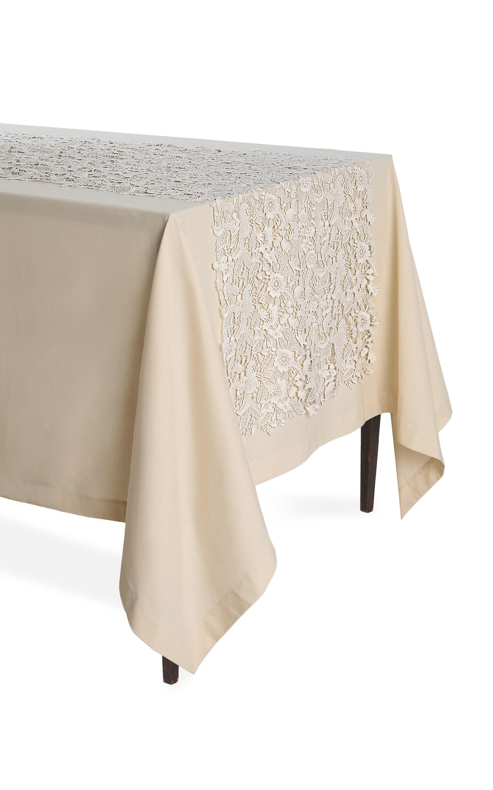 Moda Domus - Lace-Detailed Cotton Table Runner - Ivory - Moda Operandi by MODA DOMUS