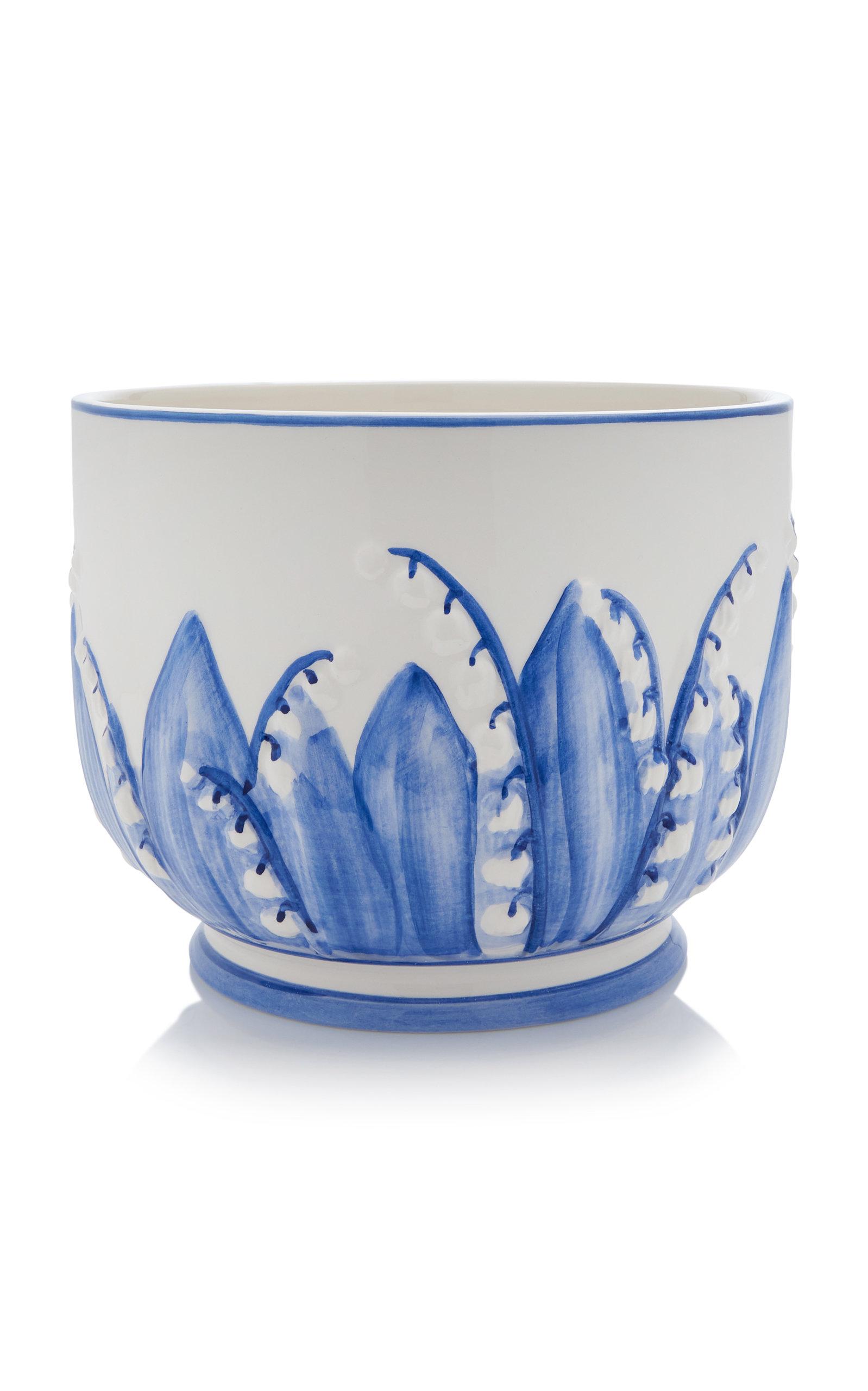 Moda Domus - Lily Of The Valley Large Ceramic Cachepot - Blue - Moda Operandi by MODA DOMUS