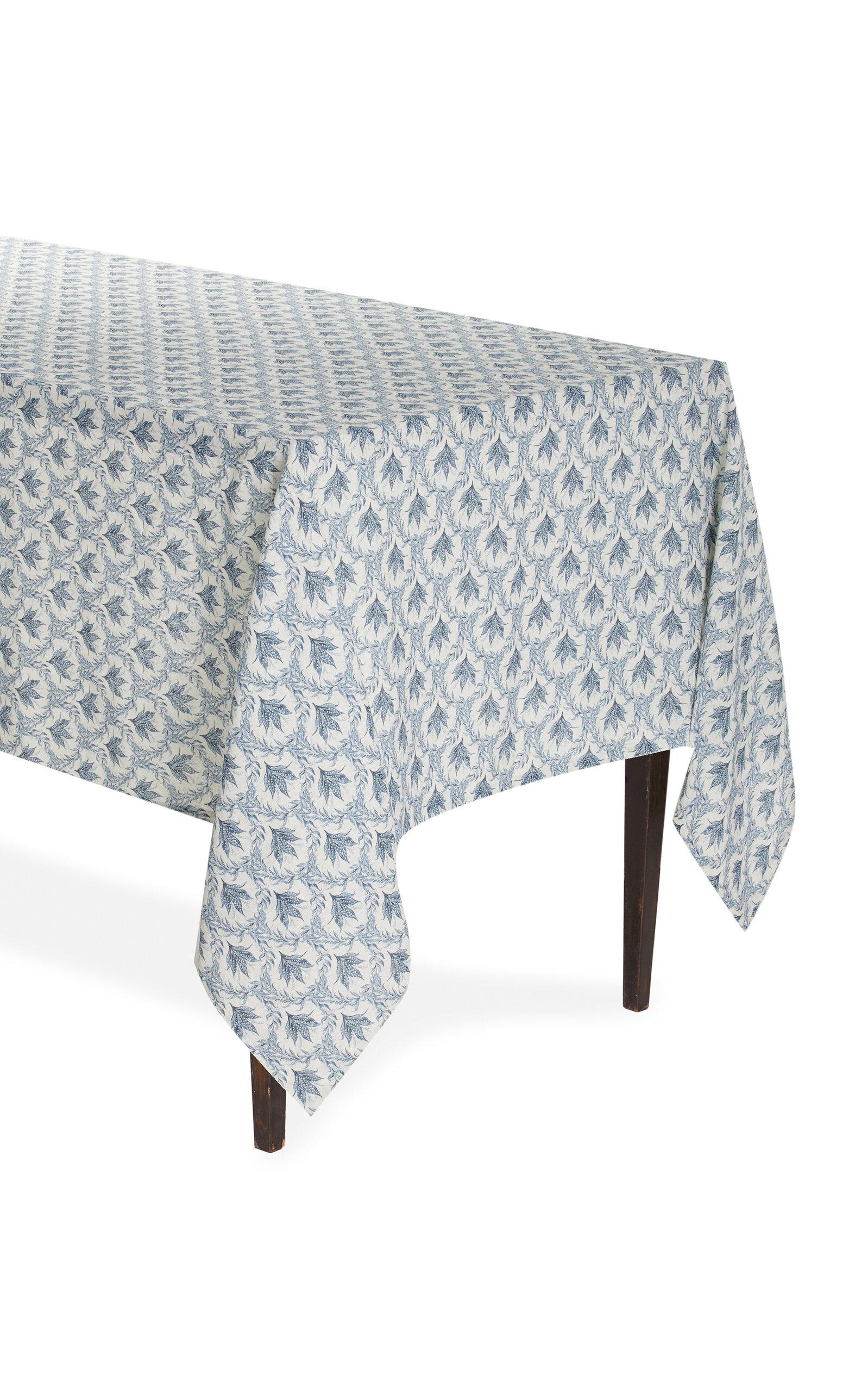 Moda Domus - Lily of the Valley Printed Linen Tablecloth 70 x 108" - Blue - Moda Operandi by MODA DOMUS