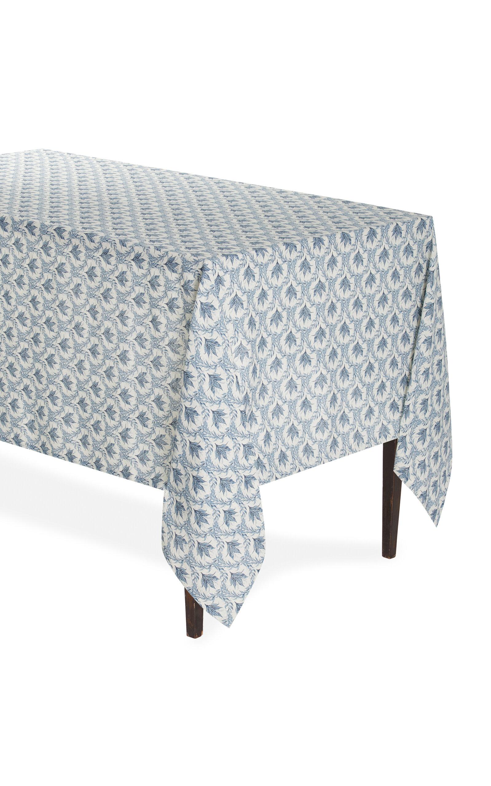 Moda Domus - Lily of the Valley Printed Linen Tablecloth 70 x 126" - Blue - Moda Operandi by MODA DOMUS