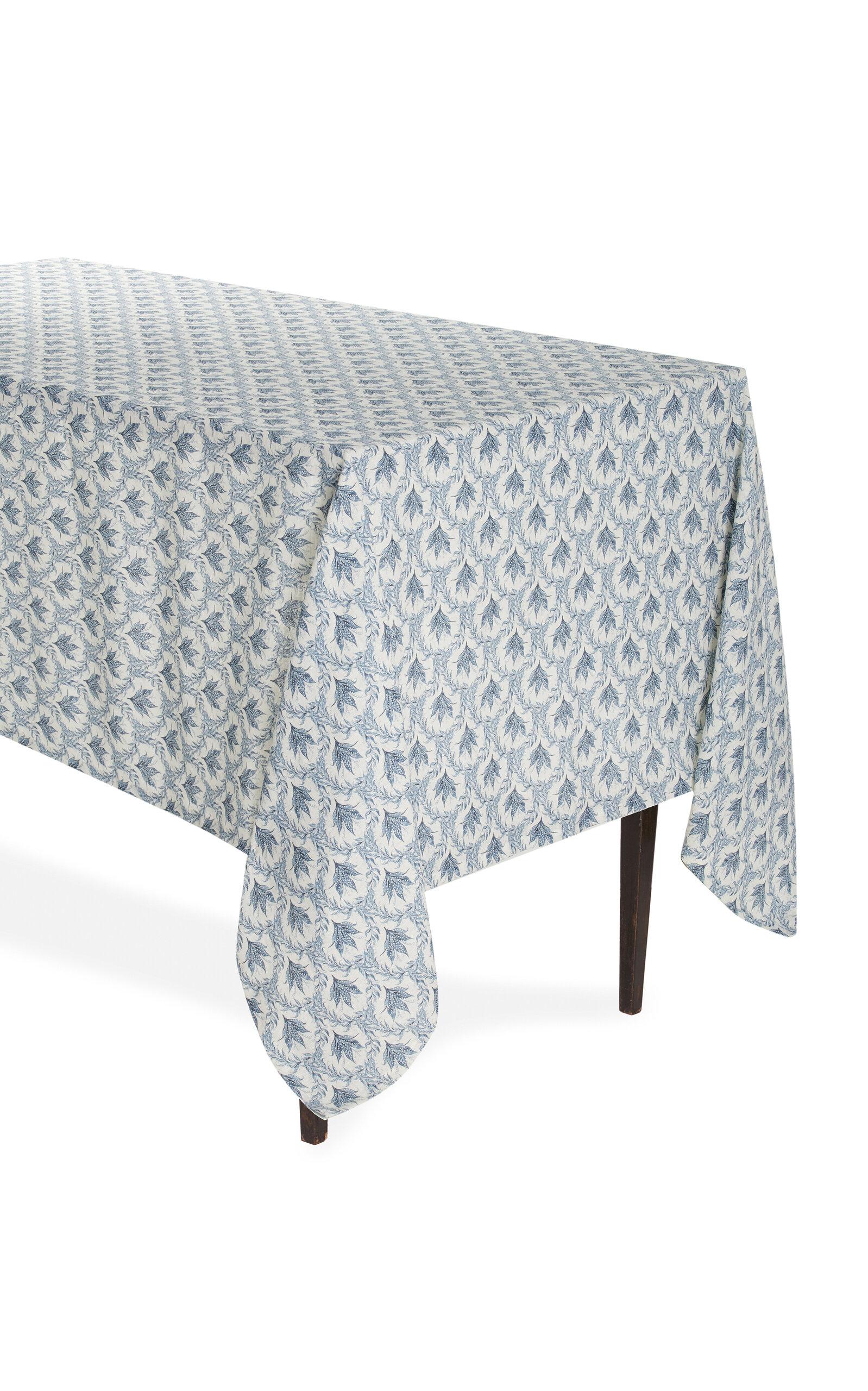 Moda Domus - Lily of the Valley Printed Linen Tablecloth 70 x 144" - Blue - Moda Operandi by MODA DOMUS