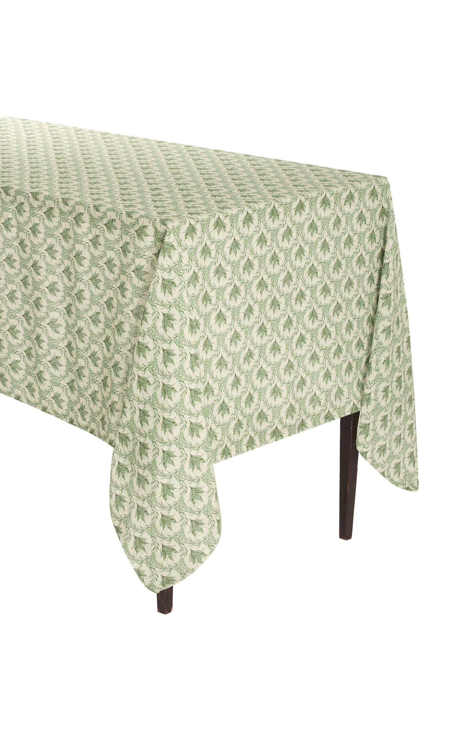 Moda Domus - Lily of the Valley Printed Linen Tablecloth 70 x 144" - Green - Moda Operandi by MODA DOMUS