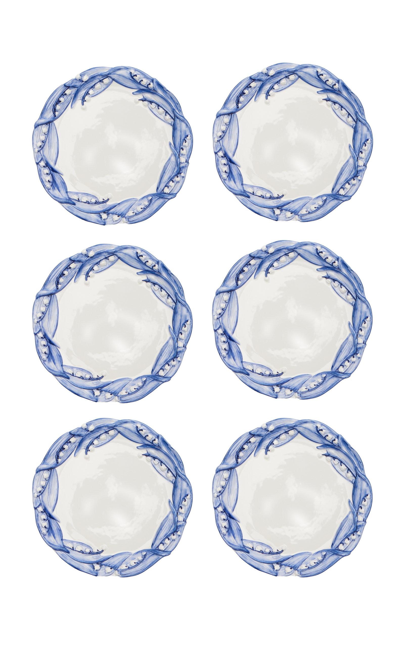 Moda Domus - Set-of-Six Lily Of The Valley Ceramic Salad Plates - Blue - Moda Operandi by MODA DOMUS