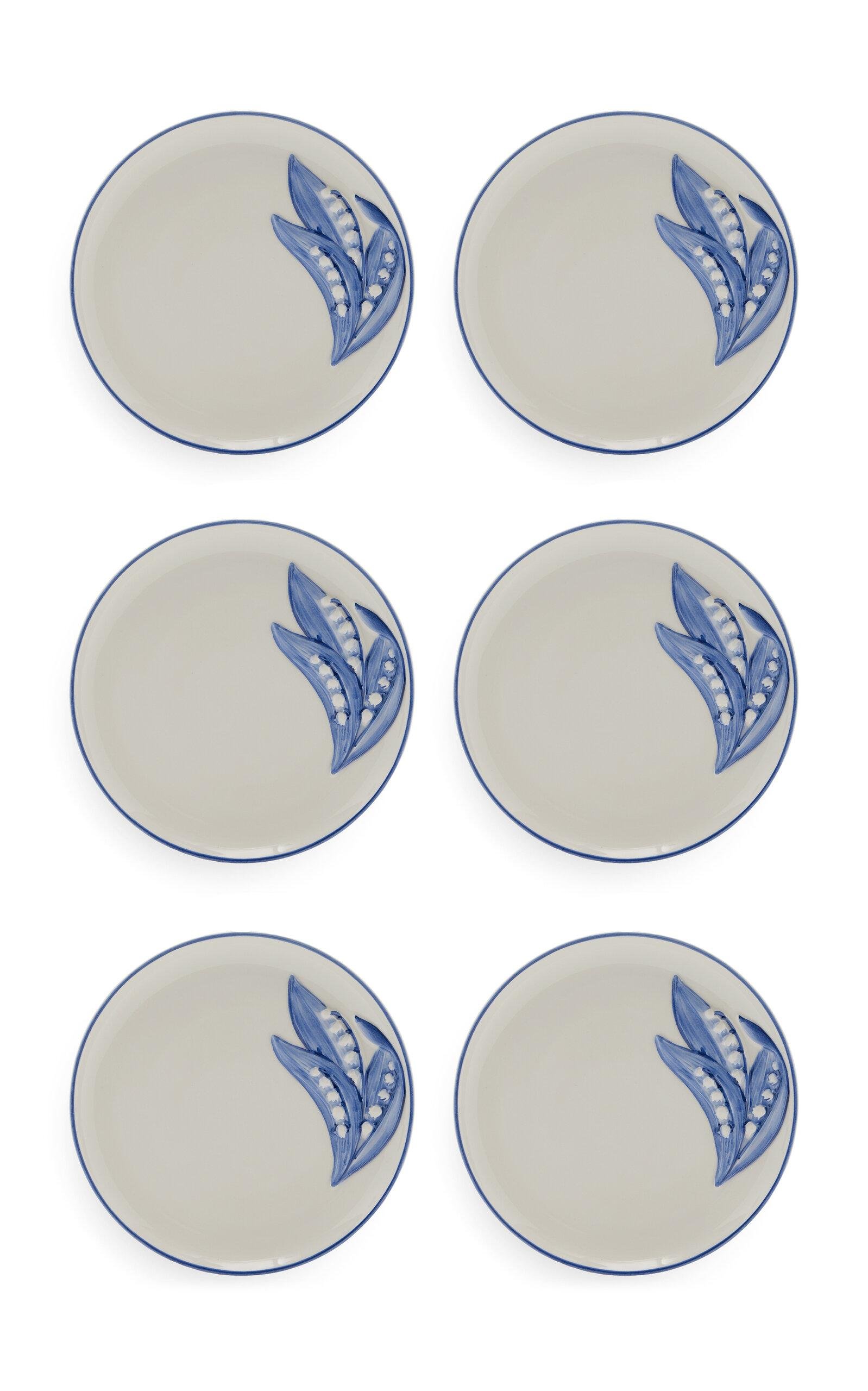 Moda Domus - Set-of-Six Lily of the Valley Ceramic Dessert Plates - Blue - Moda Operandi by MODA DOMUS