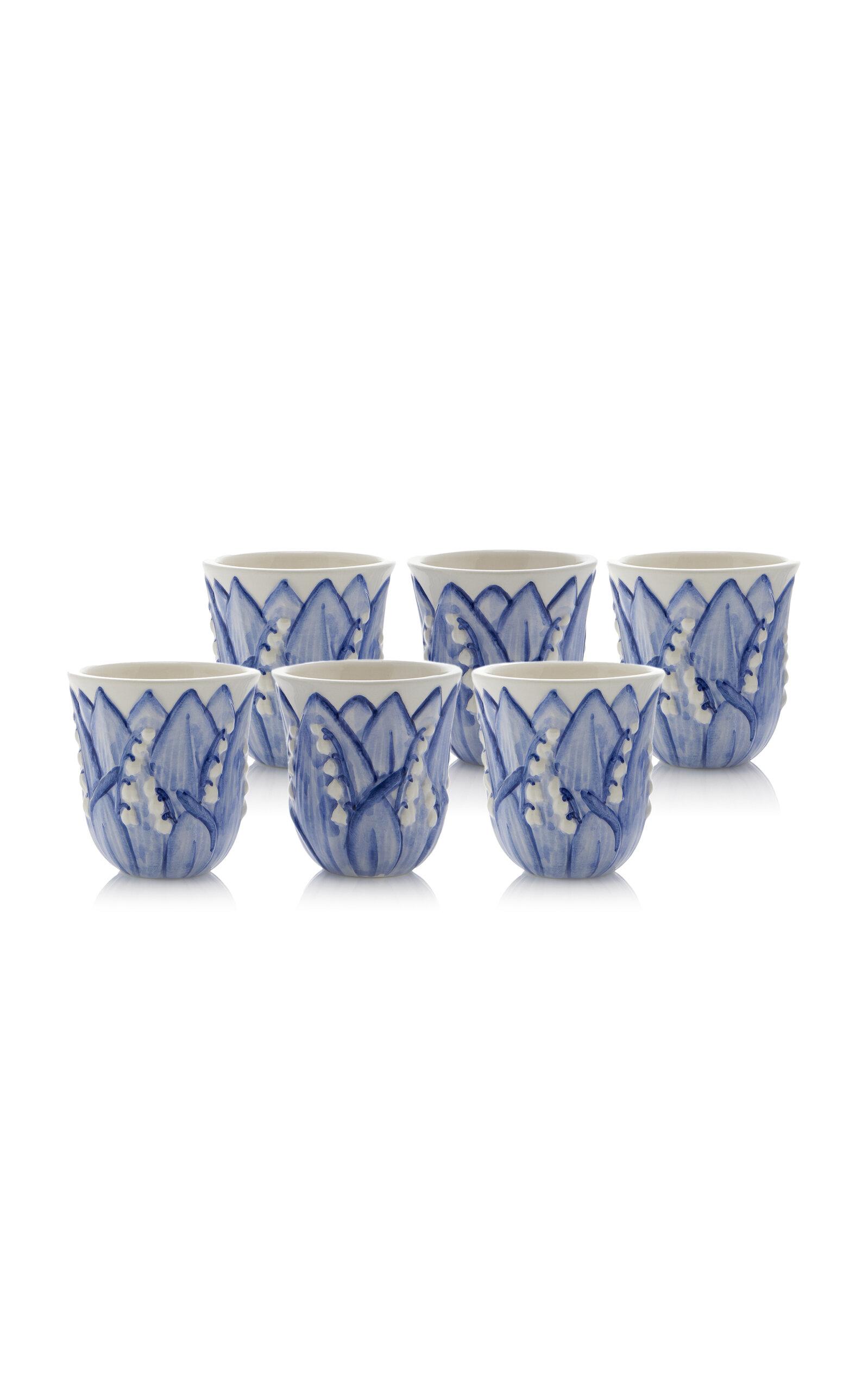 Moda Domus - Set-of-Six Lily of the Valley Ceramic Tumblers - Blue - Moda Operandi by MODA DOMUS