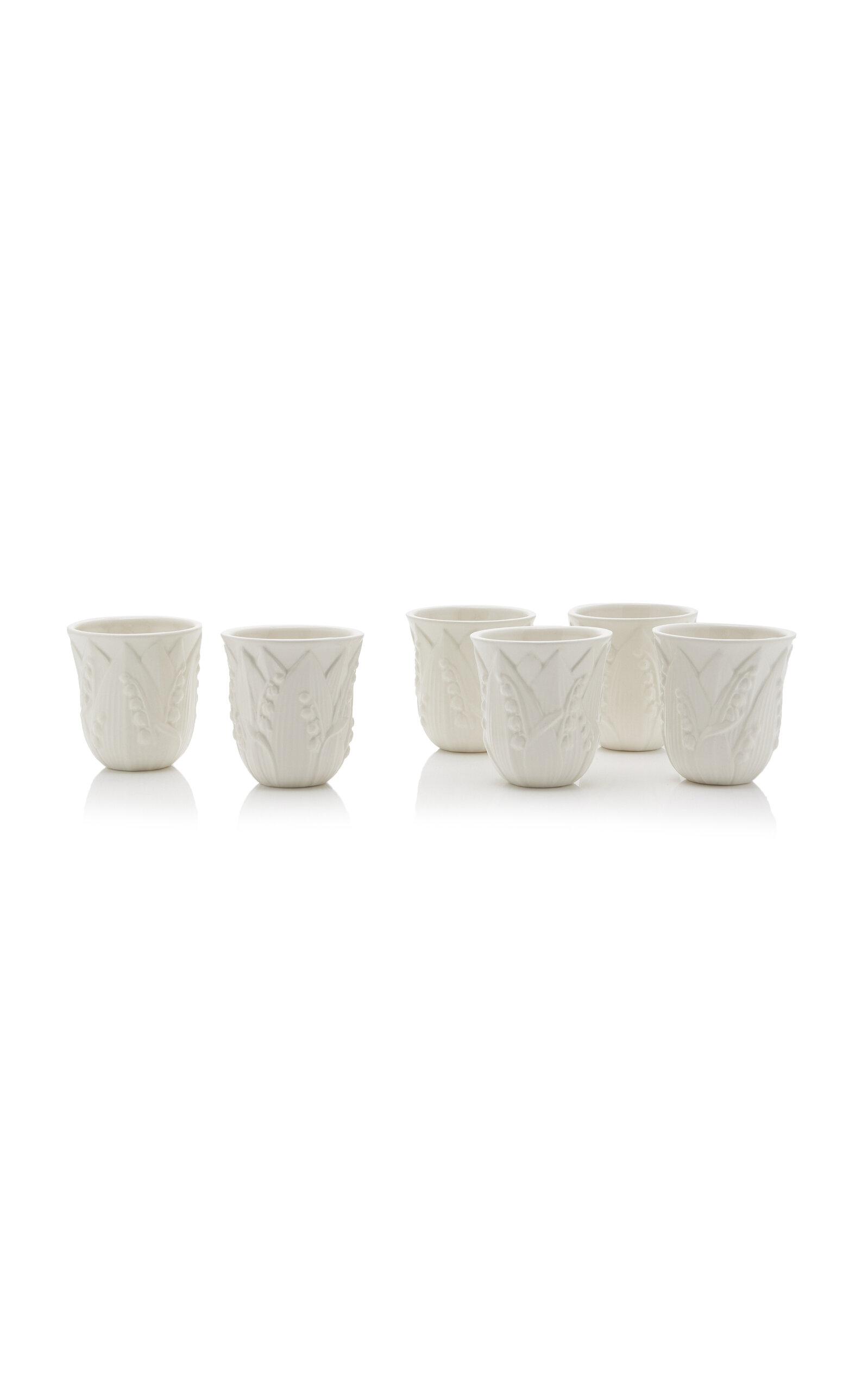 Moda Domus - Set-of-Six Lily of the Valley Ceramic Tumblers - White - Moda Operandi by MODA DOMUS