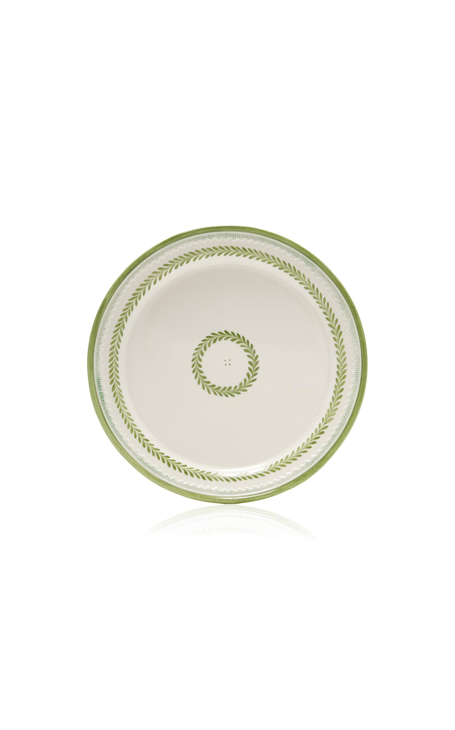 Moda Domus - Set-of-Two Leaf-Painted Creamware Dessert Plates - Green - Moda Operandi by MODA DOMUS