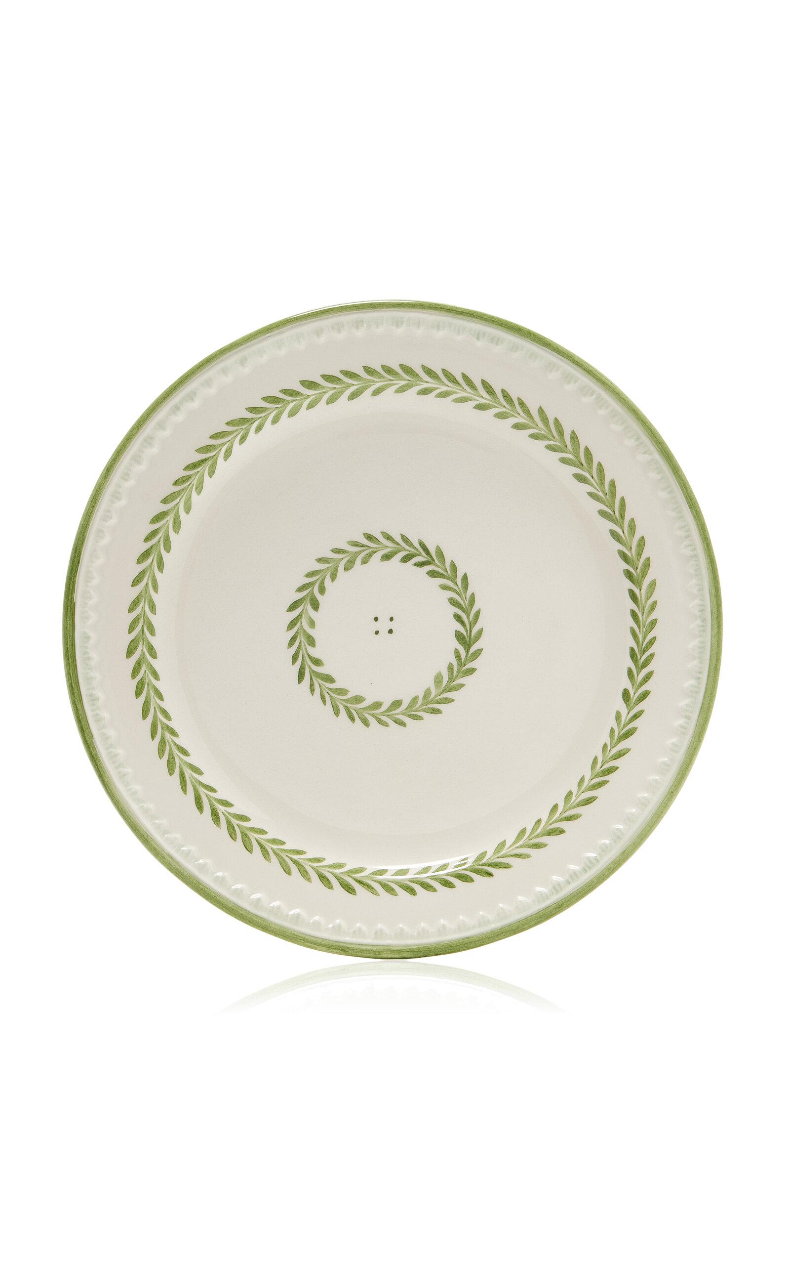 Moda Domus - Set-of-Two Leaf-Painted Creamware Dinner Plates - Green - Moda Operandi by MODA DOMUS