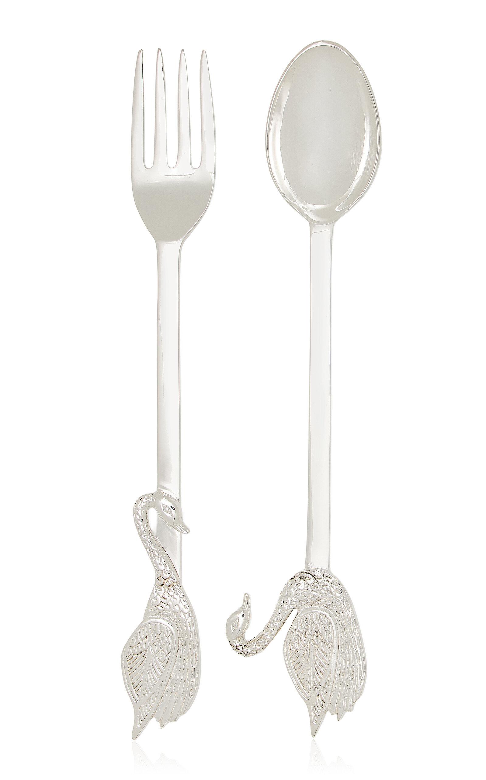 Moda Domus - Swan Silver-Plated Serving Spoon and Fork - Silver - Moda Operandi by MODA DOMUS