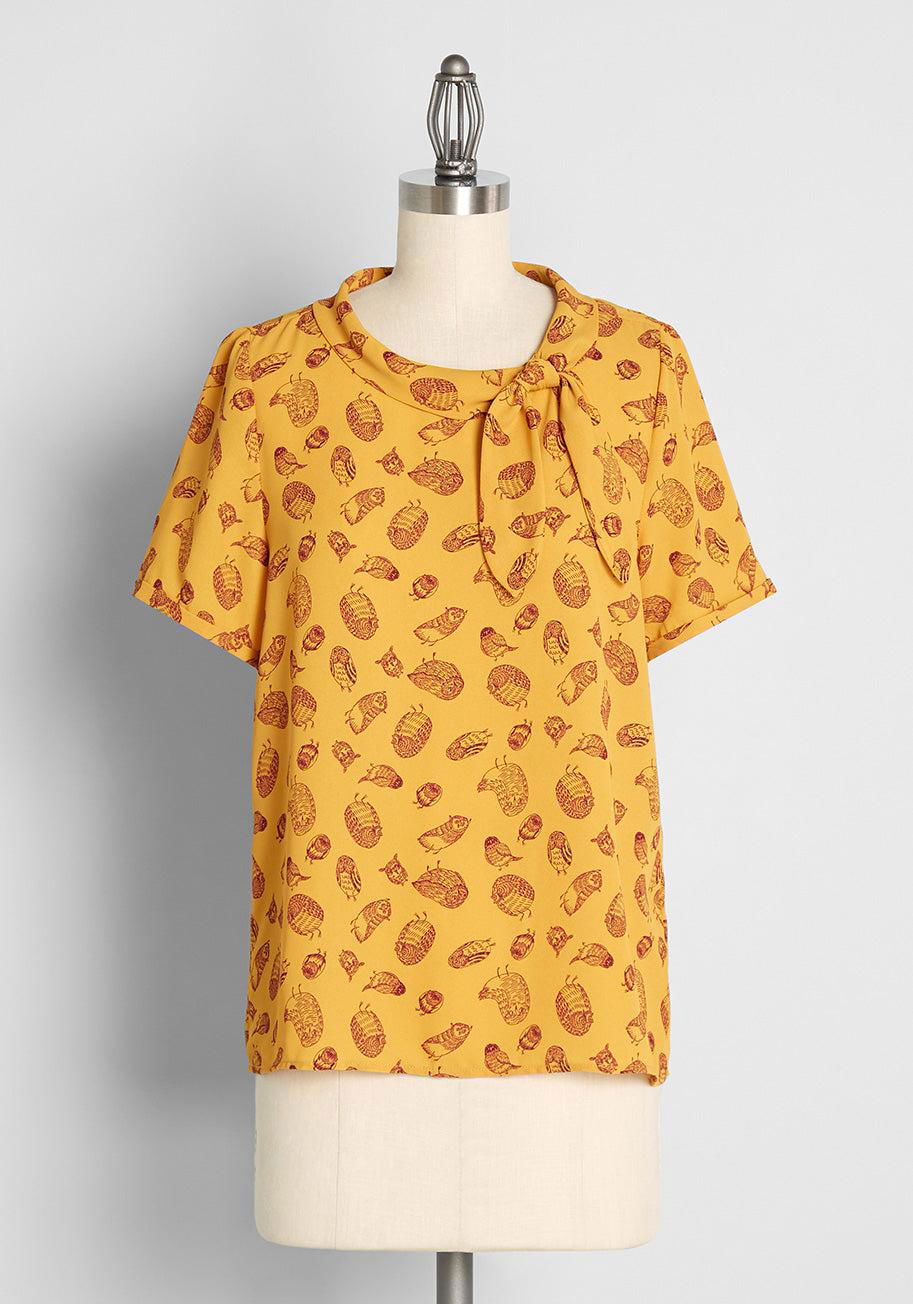ModCloth Always On My Mind Tie-Neck Blouse by MODCLOTH