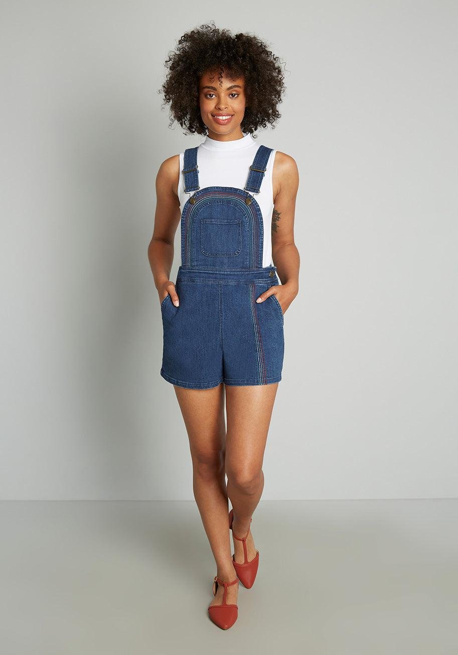 ModCloth Bouncing Over The Rainbow Denim Shortalls by MODCLOTH