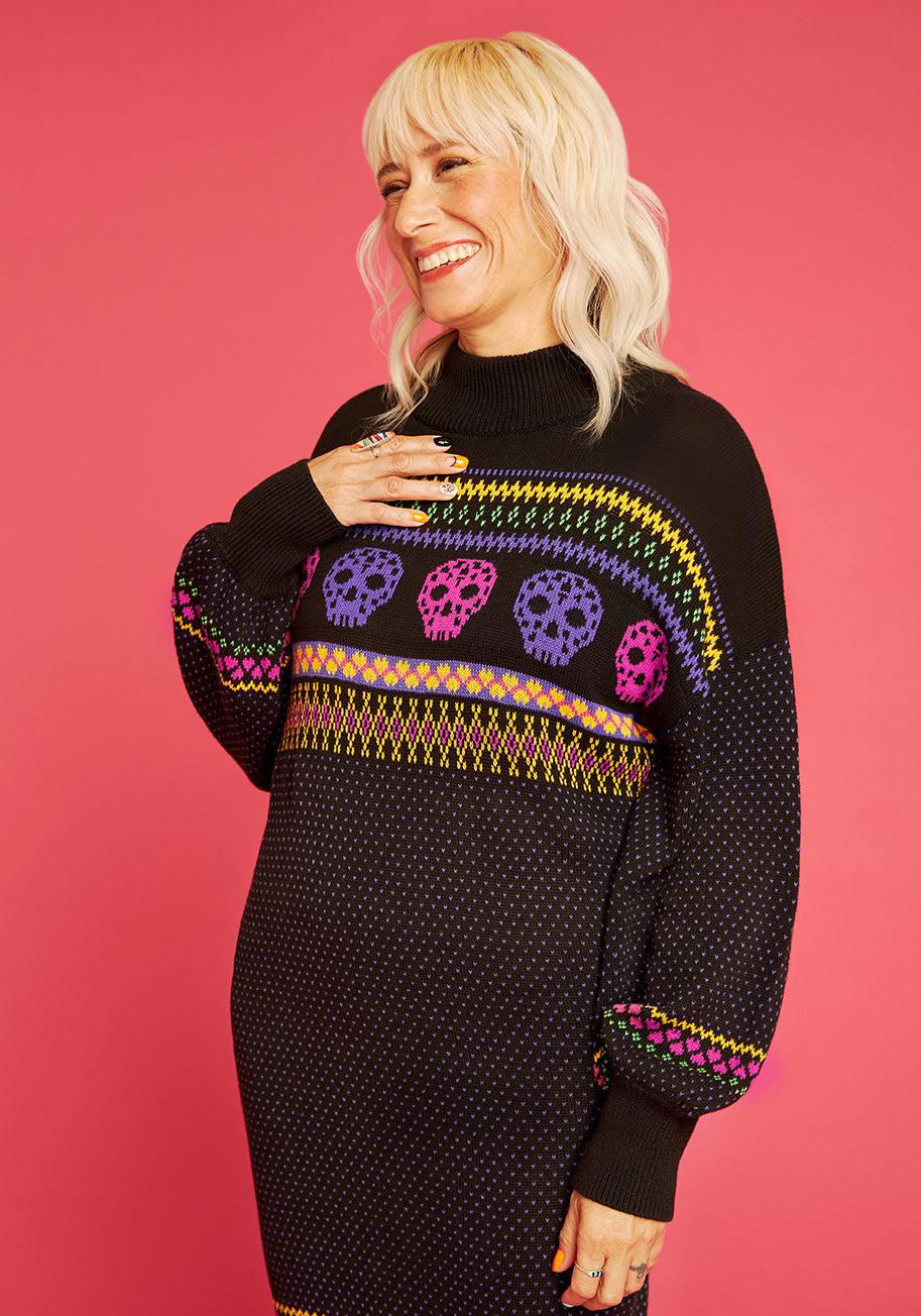 ModCloth Candy Skull Parade Fair Isle Sweater Dress by MODCLOTH