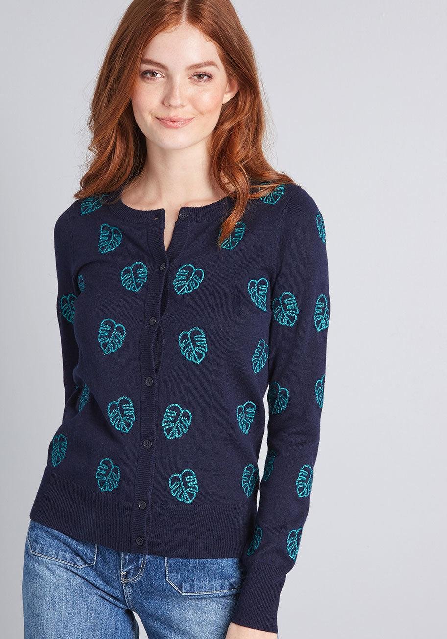 ModCloth Monstera Mania Embroidered Cardigan by MODCLOTH