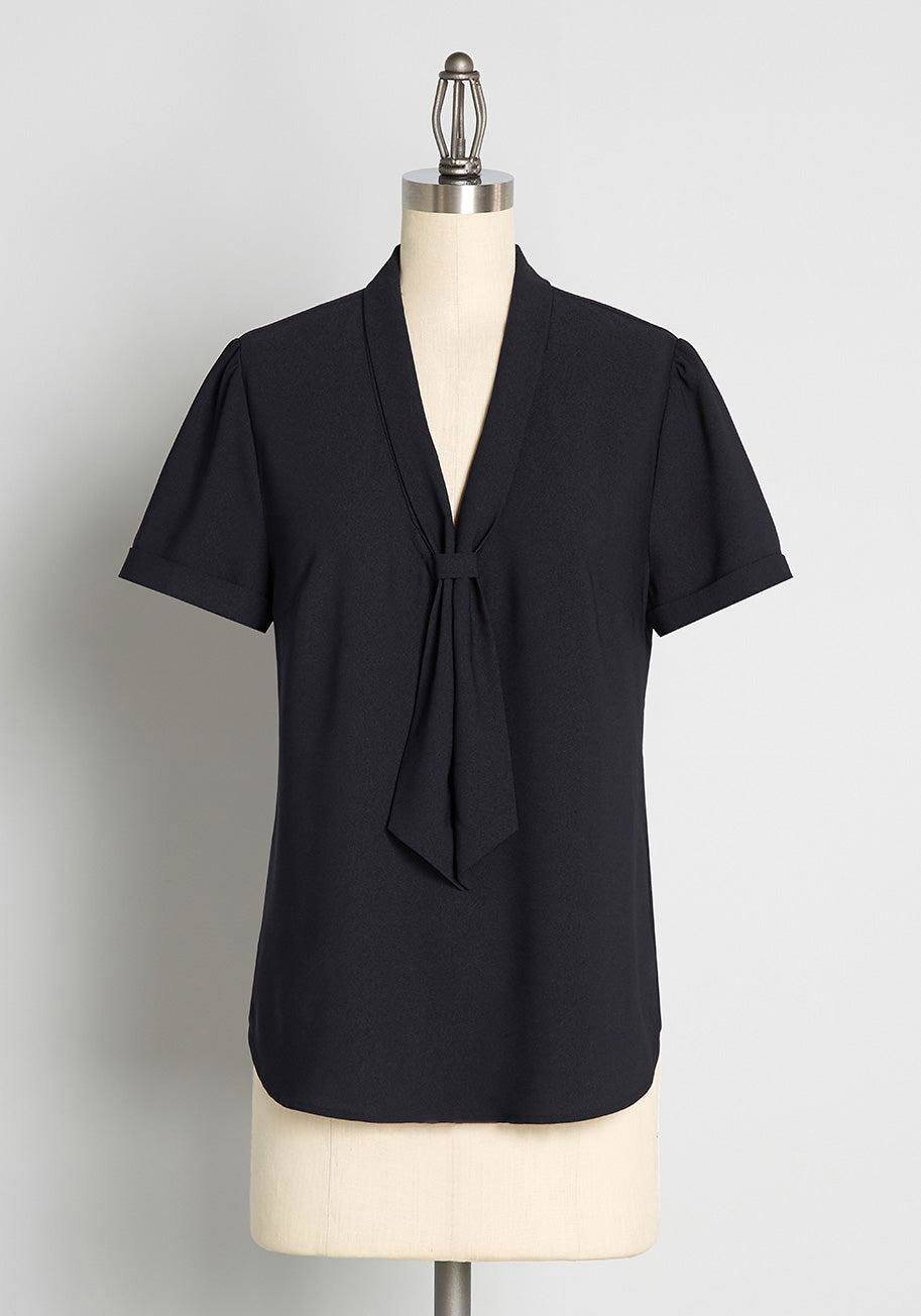 ModCloth Polished and Playful Tie-Neck Blouse by MODCLOTH