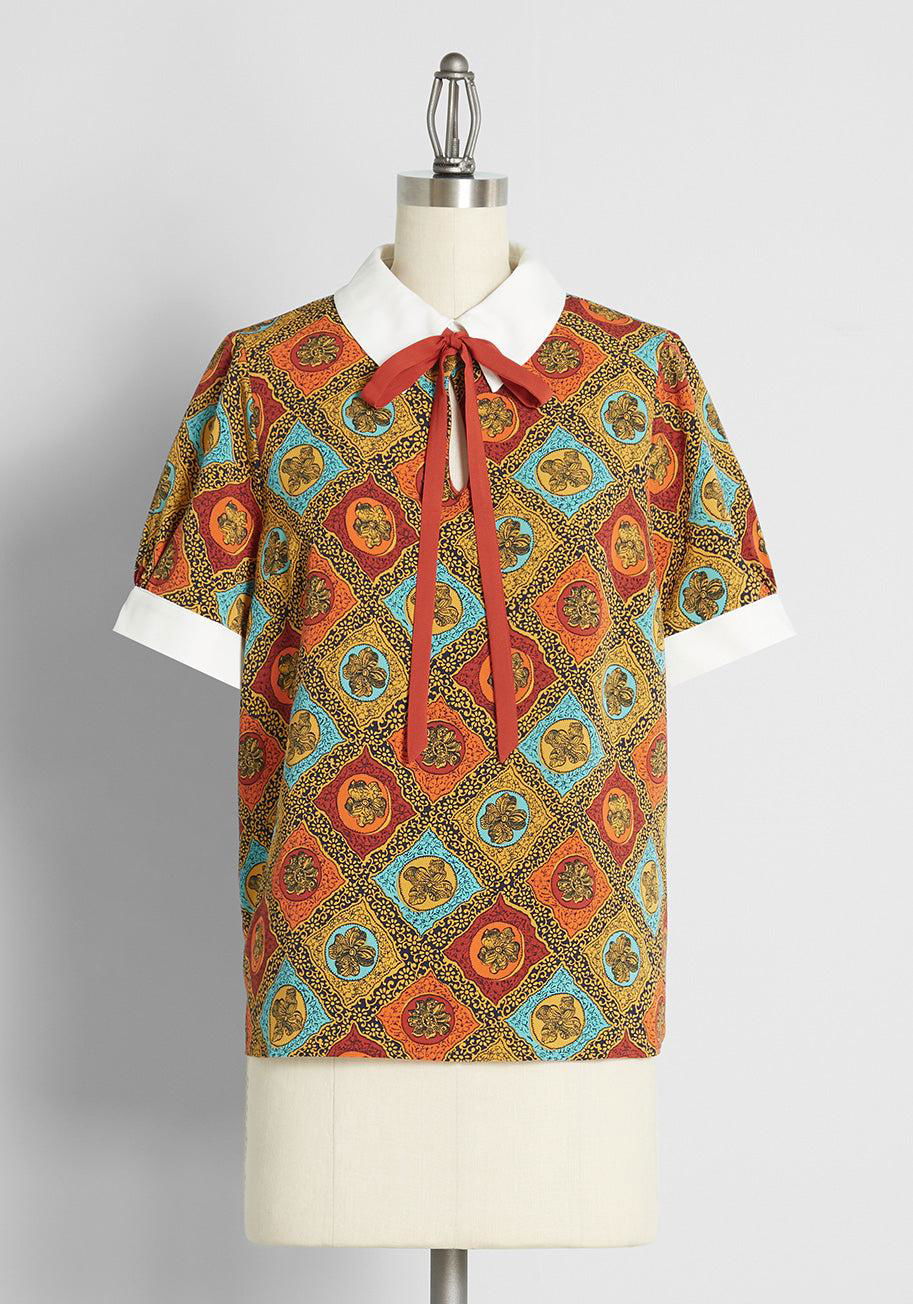 ModCloth Positive First Impressions Tie-Neck Blouse by MODCLOTH
