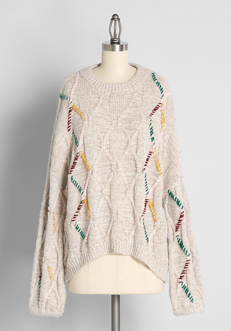 ModCloth Stitched In Color Cable Knit Sweater by MODCLOTH