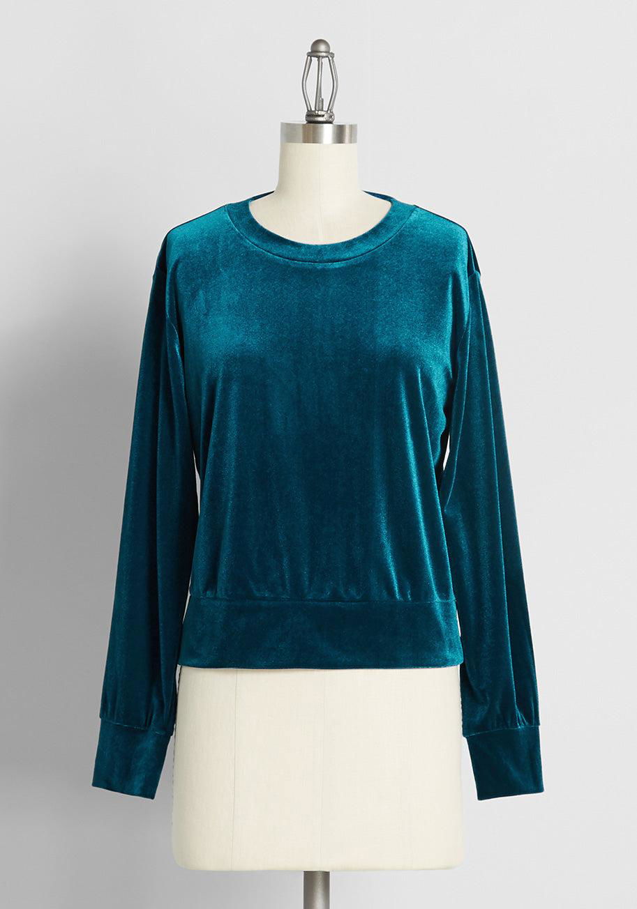 ModCloth Touch and Go Velour Pullover Sweatshirt by MODCLOTH
