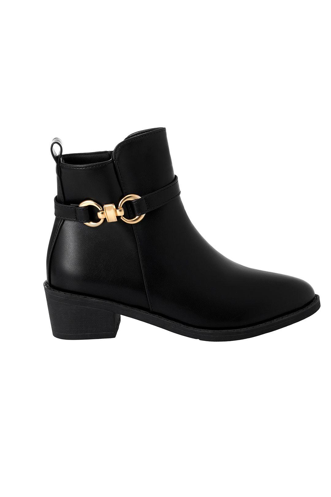 British Style Pointed Toe Chunky Heel Ankle Boots Booties by MODISHION