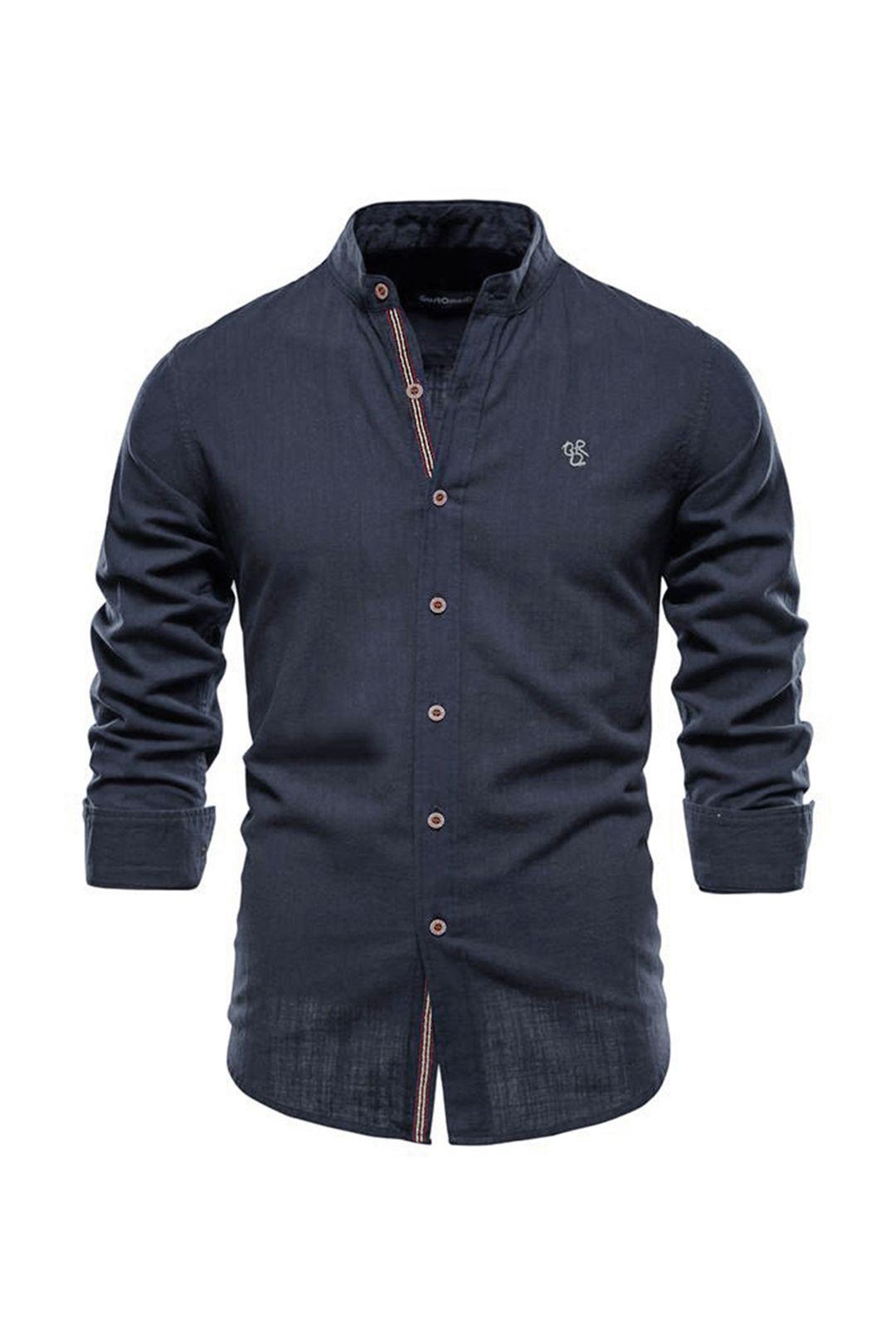 Button-Down Long-Sleeve Shirts with Stand-Up Collar by MODISHION