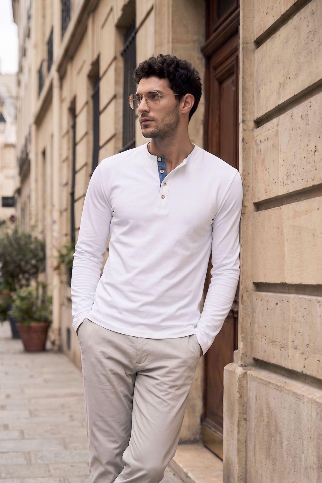 Cotton Henley Long Sleeve T-Shirt by MODISHION