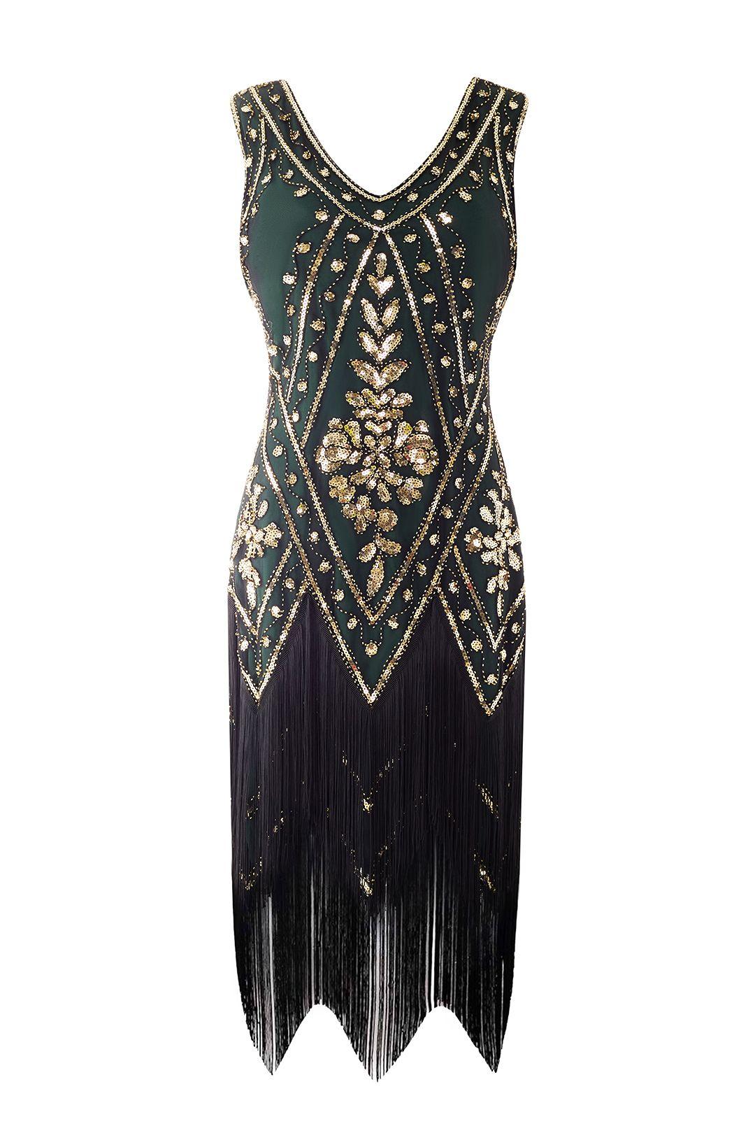 Elegant Retro Dress with Tassels & Sequins by MODISHION