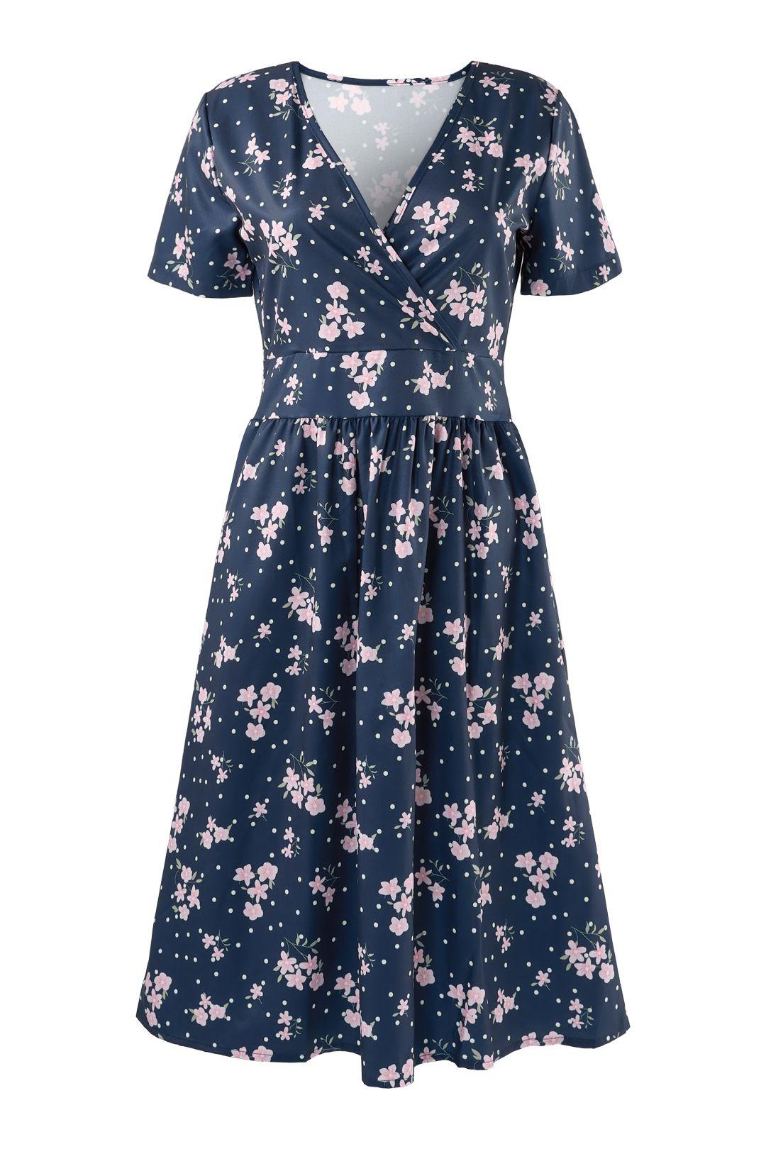 Floral Print Midi Dress with Pockets by MODISHION