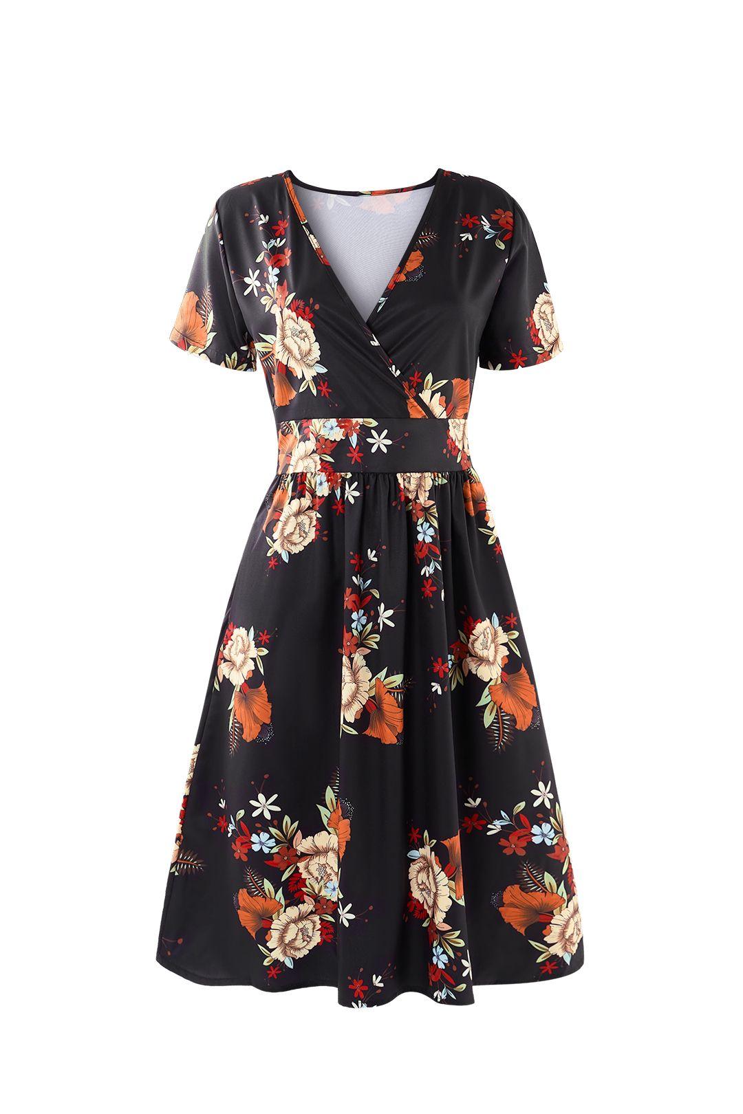 Floral Print Midi Dress with Pockets by MODISHION