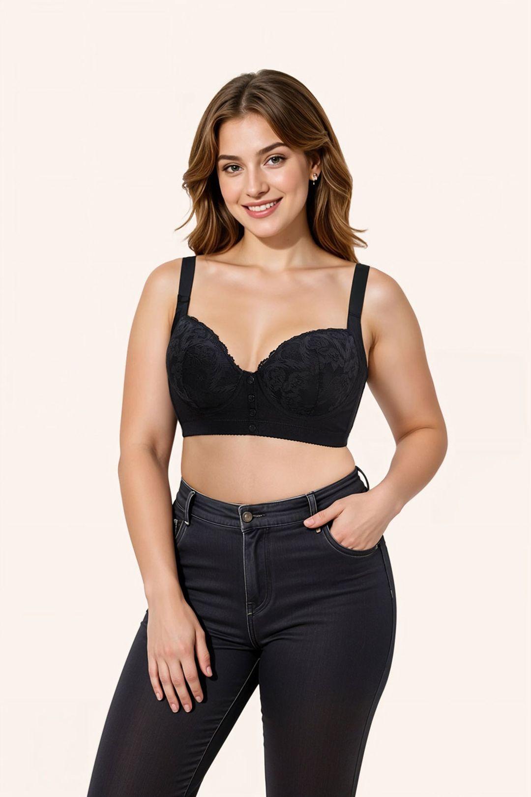 Front Button Underwired Bra with Lace Floral Pattern by MODISHION