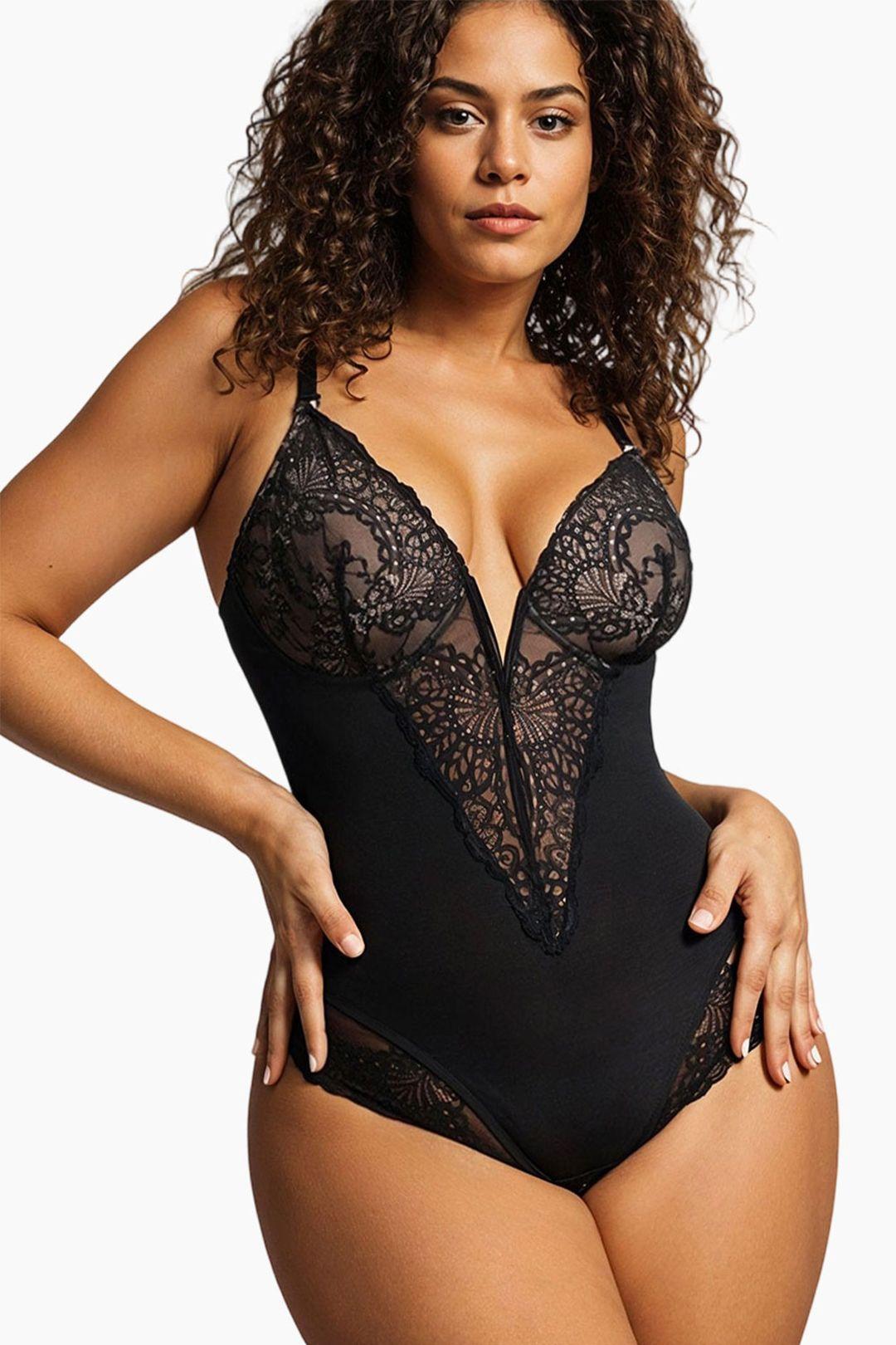 Lace Tummy Control Body Shaper Bodysuit with Adjustable Straps by MODISHION