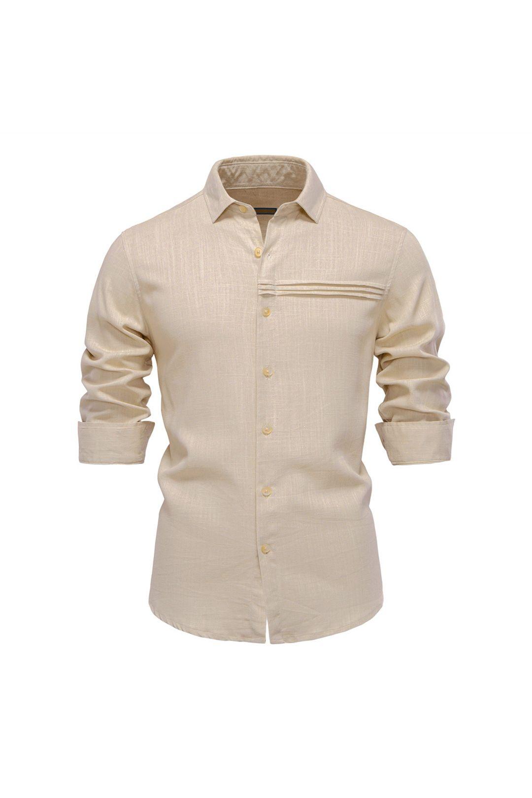 Linen Breathable Turn Down Collar Long Sleeve Shirt by MODISHION