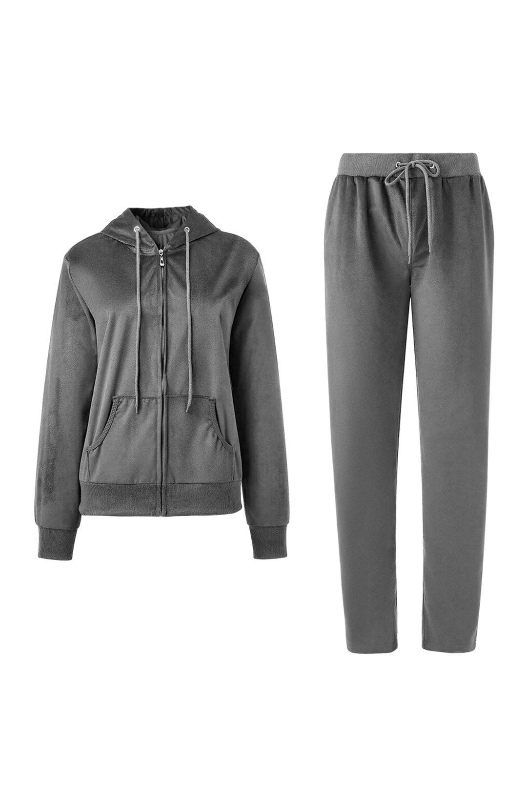 Long Sleeve Zip Up Hooded Tracksuit Set by MODISHION
