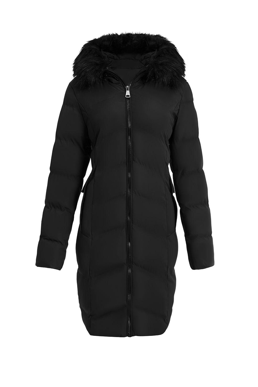 Polyester Quilted Coat with Faux Fur Hood by MODISHION