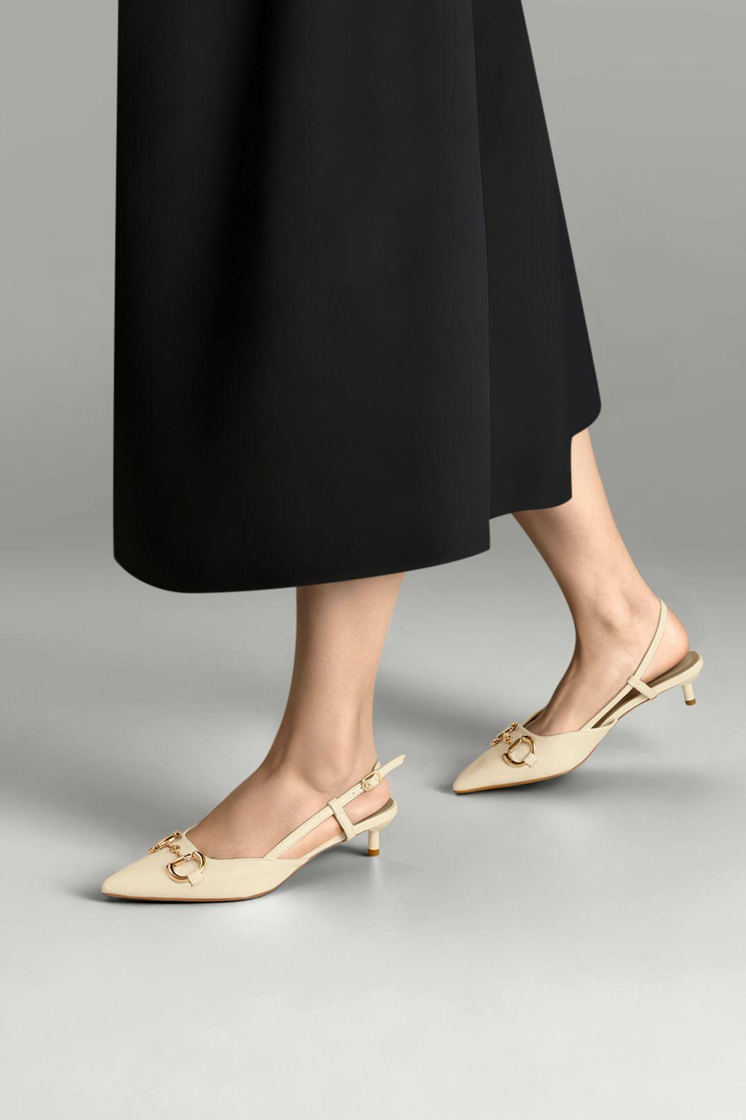 Solid Pointed Slingback Pumps Kitten Heels by MODISHION
