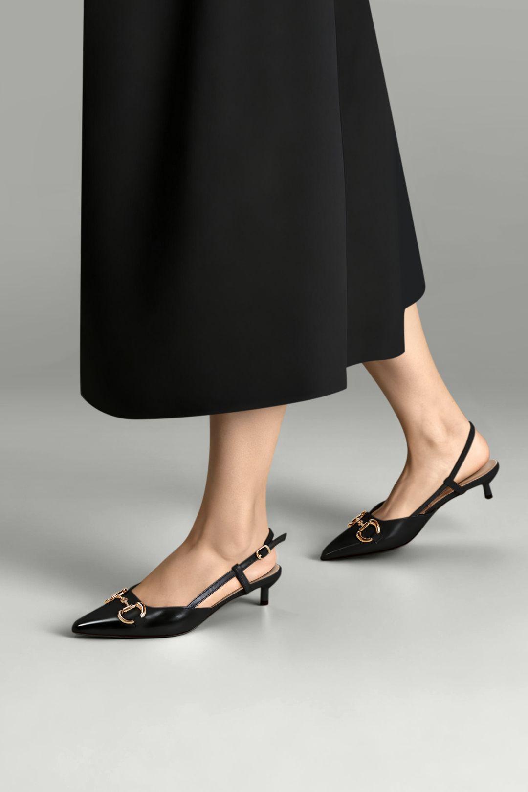 Solid Pointed Slingback Pumps Kitten Heels by MODISHION