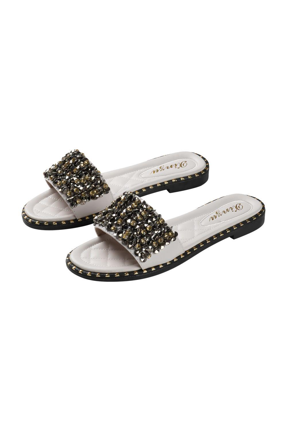 Stylish Slide Sandals With Sparkling Rhinestone Detailing by MODISHION