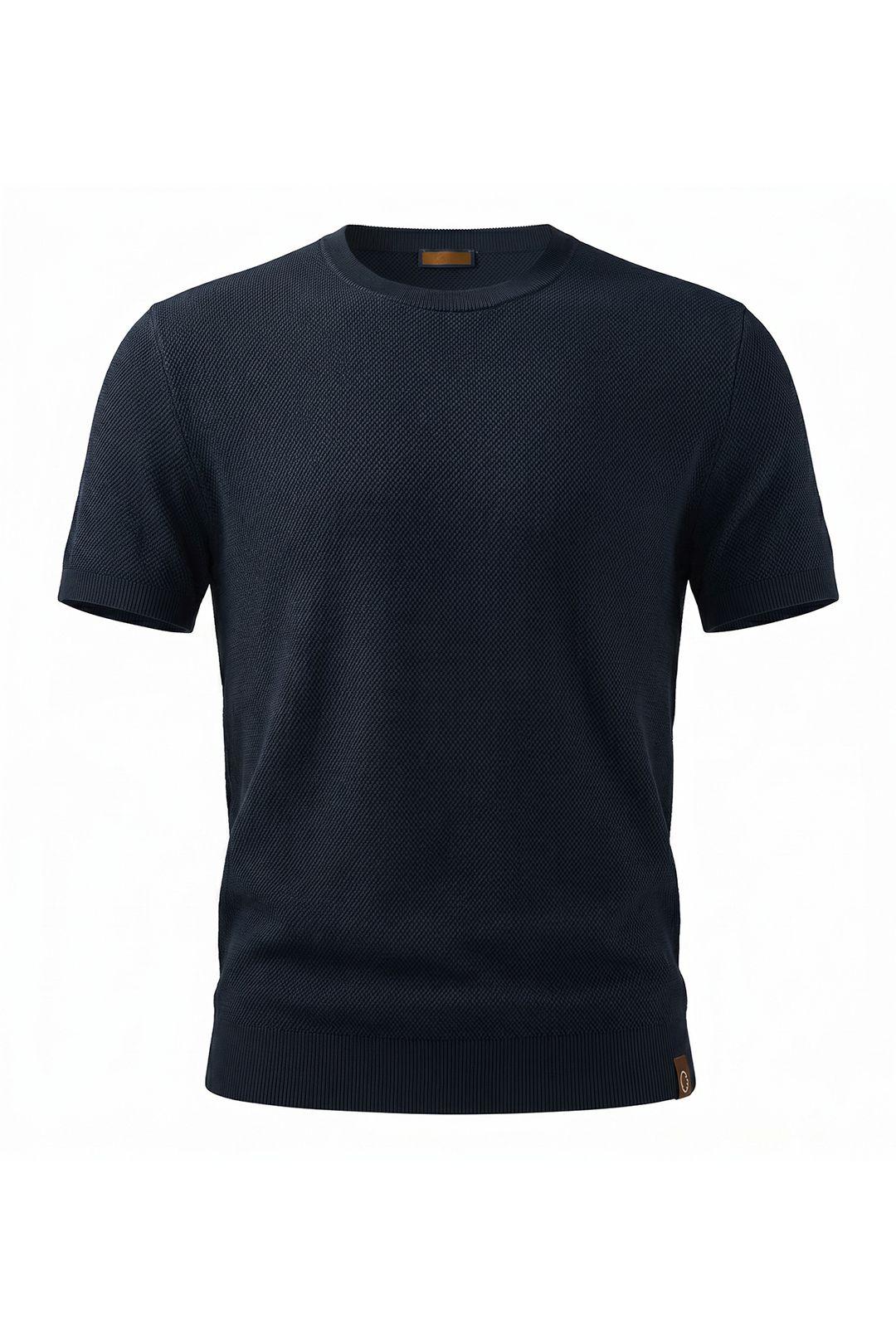 Textured Knit T-Shirt with Crew Neck by MODISHION