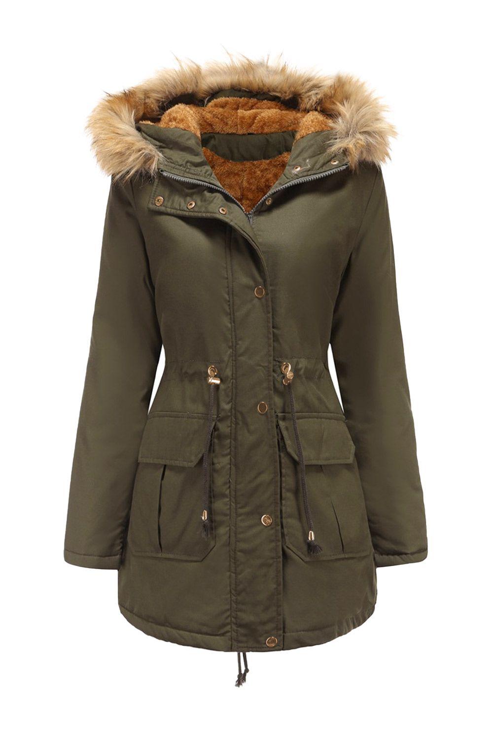 Thicken Hooded Parka Jacket with Fur Collar and Pockets by MODISHION