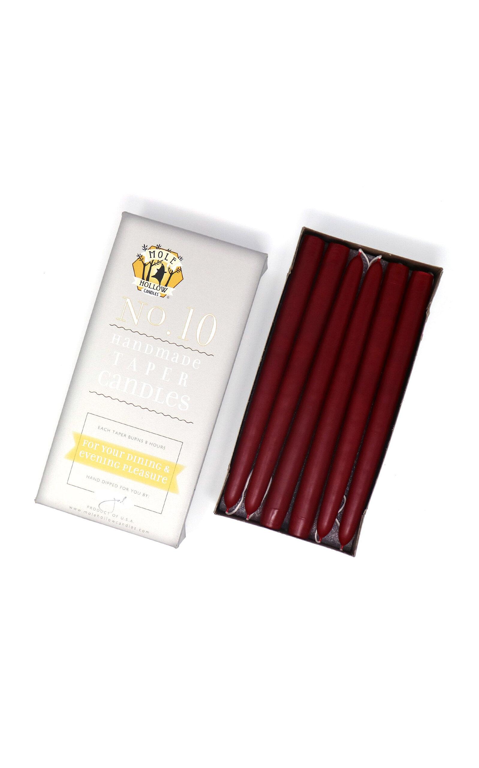 Mole Hollow Candles - Exclusive 10" Hand Dipped Taper Candles - Burgundy - Moda Operandi by MOLE HOLLOW CANDLES