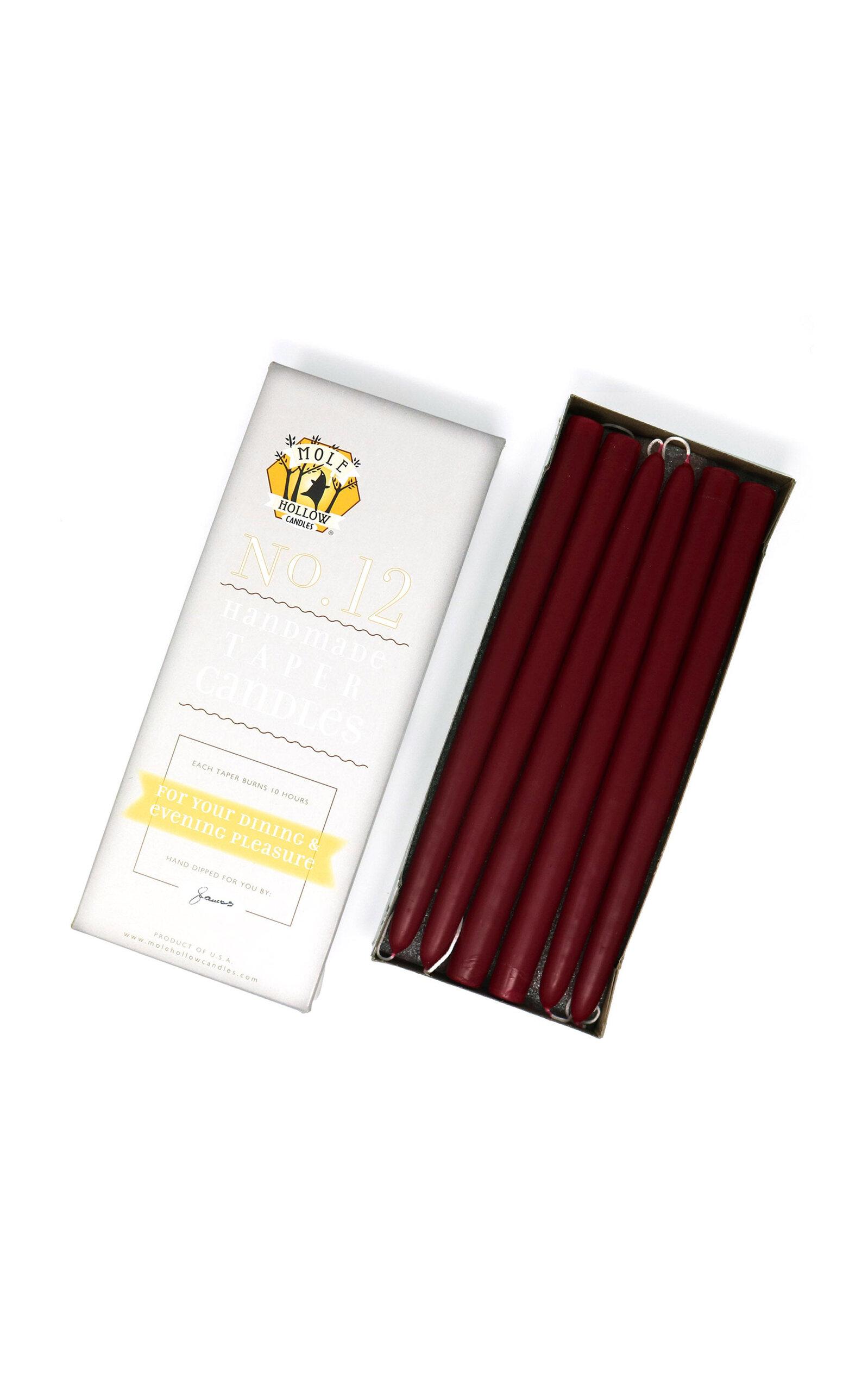 Mole Hollow Candles - Exclusive 12" Hand Dipped Taper Candles - Burgundy - Moda Operandi by MOLE HOLLOW CANDLES