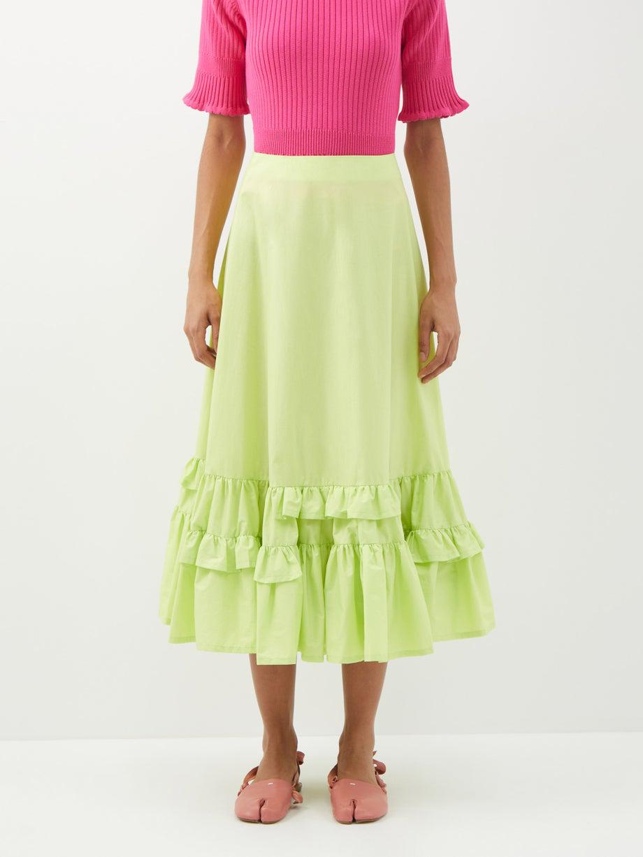 Ginny ruffled cotton-poplin midi skirt by MOLLY GODDARD