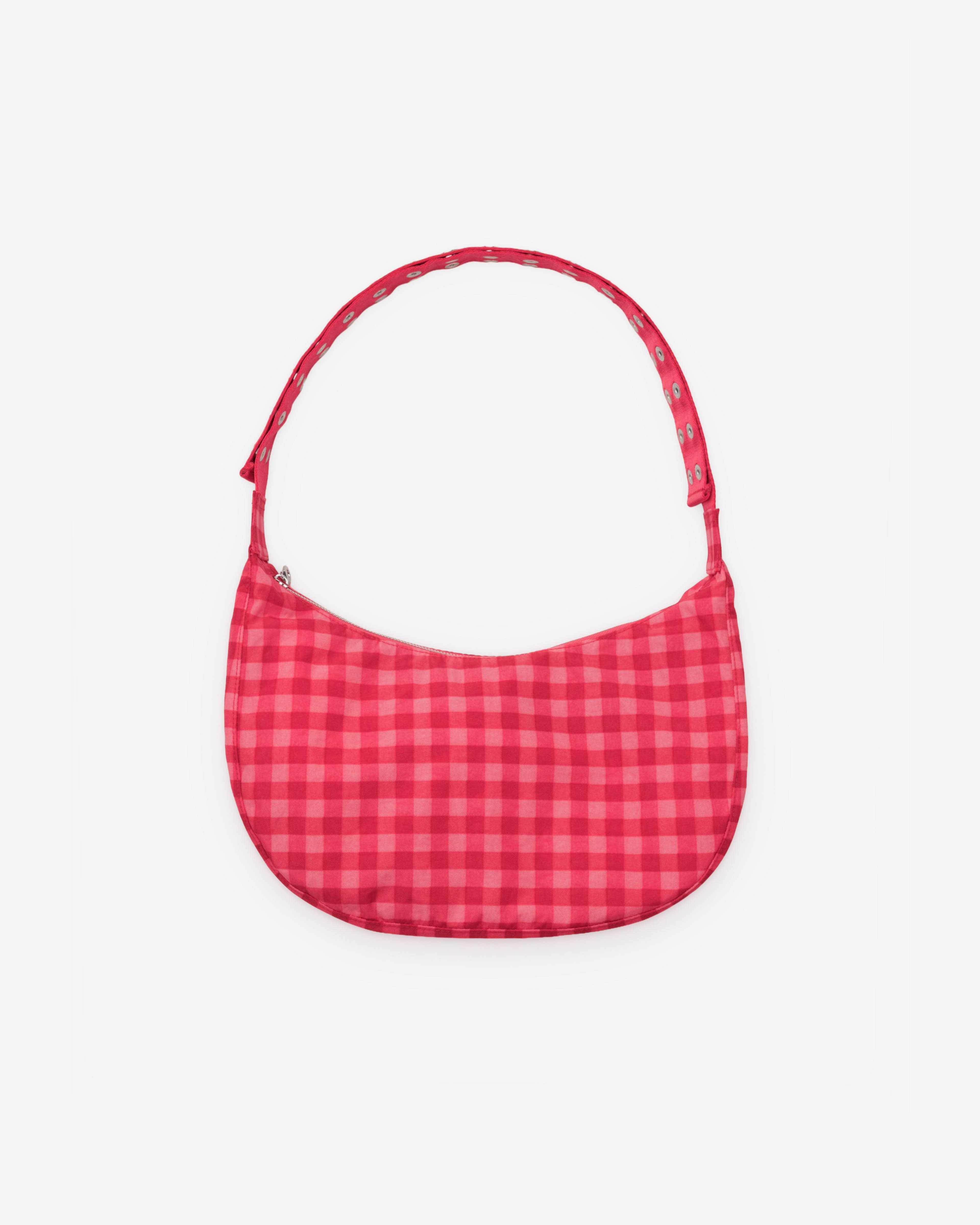 Molly Goddard - Baggu Popper Strap Medium Crescent Bag - (Ruby Gingham) by MOLLY GODDARD