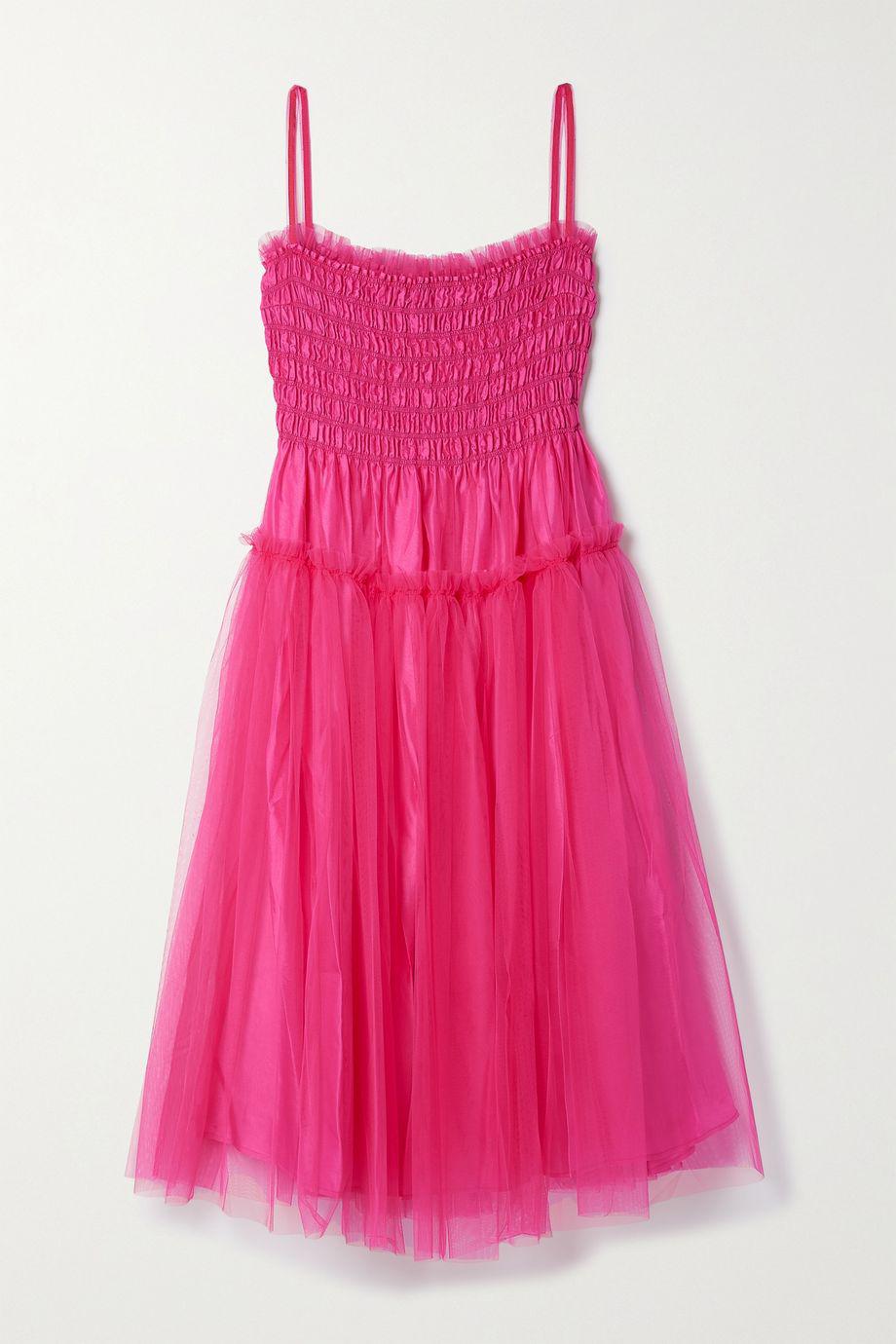 Shirred layered tulle midi dress by MOLLY GODDARD